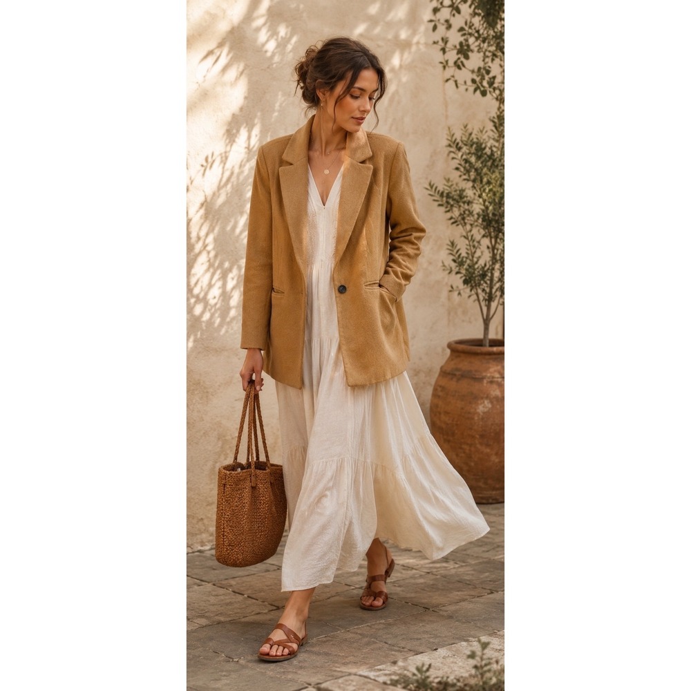 Avec Les Filles Camel Single Button‎ Blazer Jacket WOMEN XS